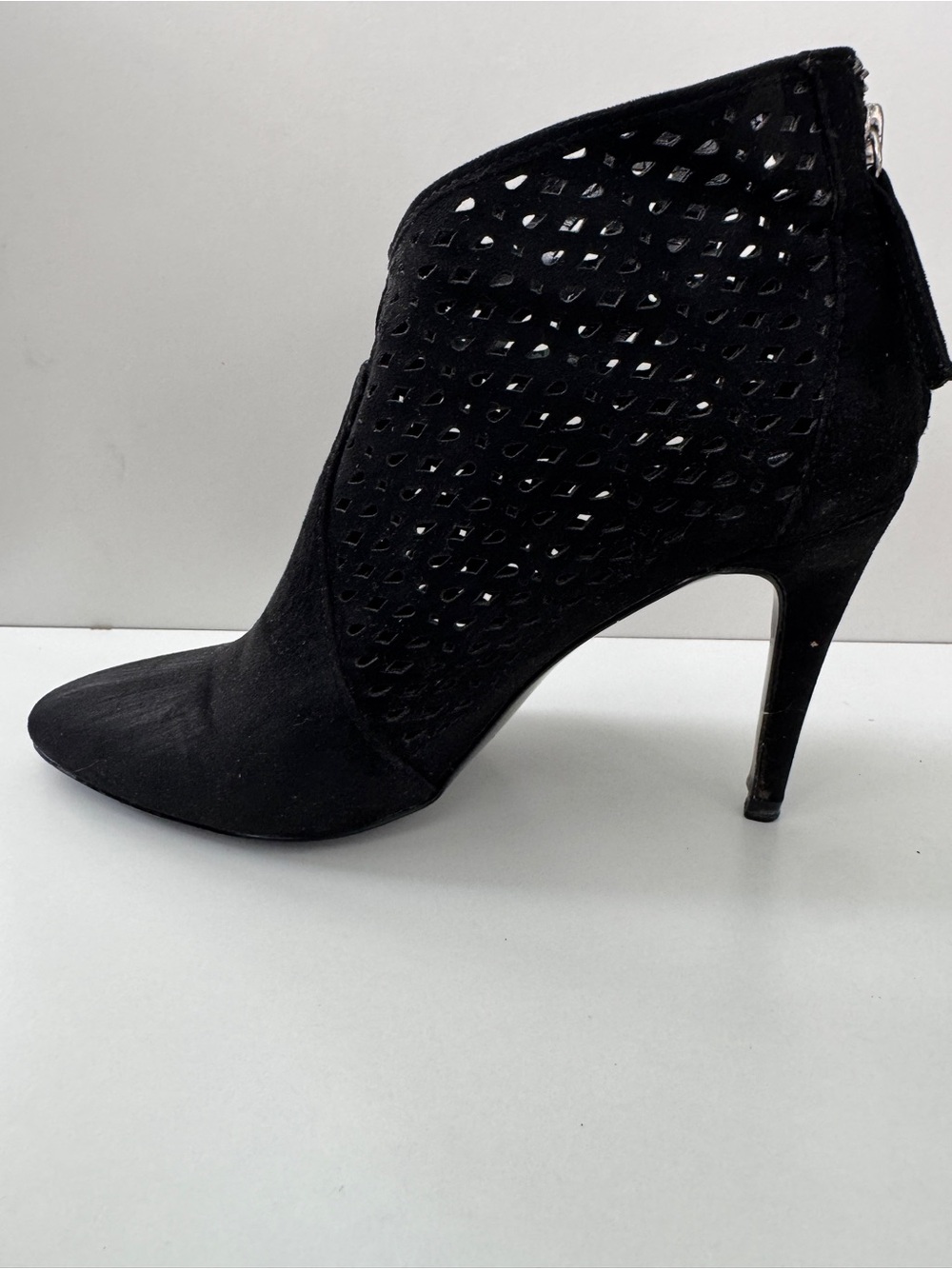 Zara Black Perforated Pointed-Toe Ankle Boot with Stiletto Heel